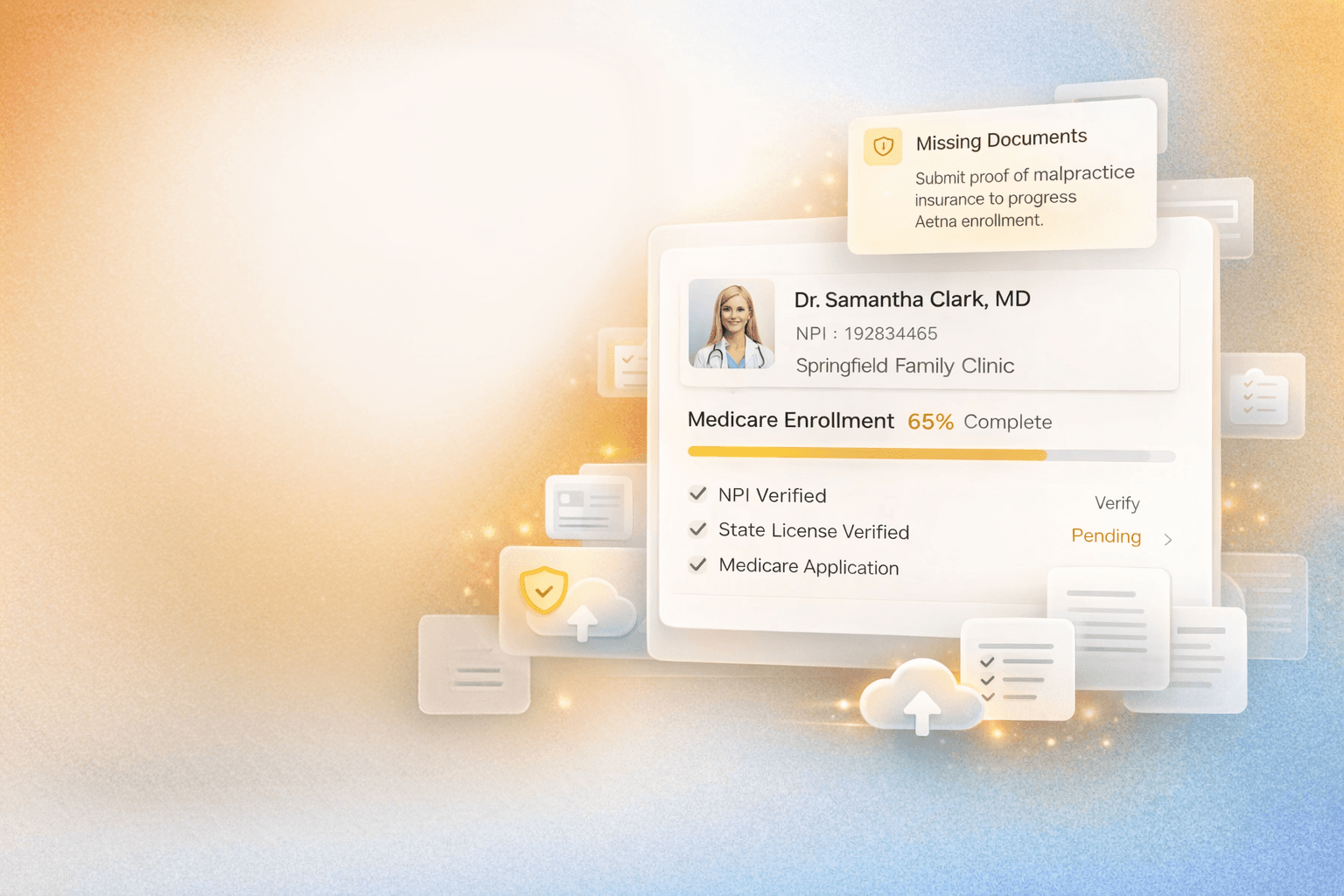 Credentialing & enrollment dashboard showing provider enrollment status